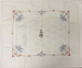Embroidered Damask Tablecloth embroidered with the Greenlaw Crest
