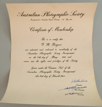 Australian Photographic Society: G.H. Rogers, 1965