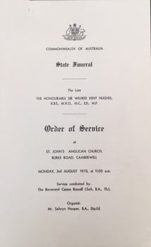 State Funeral [for] The Late The Honourable Sir Wilfrid Kent Hughes K.B.E. M.V.O. M.C. E.D. M.P., 1970