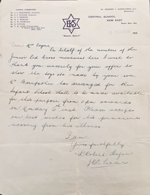 Document, Letter, to Mrs Rogers / from Junior Red Cross, 1939