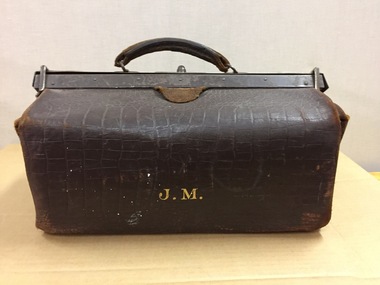 Victorian Crocodile Skin Gladstone Bag & Plaque in Antique Luggage & Bags