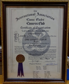 Certificate of Organization: Lioness Club of Kew, 1978