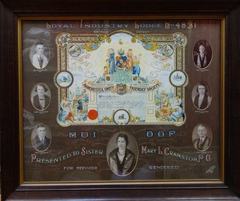 Certificate - Framed Testimonial, Royal Industry Lodge No. 4831, Port Phillip District