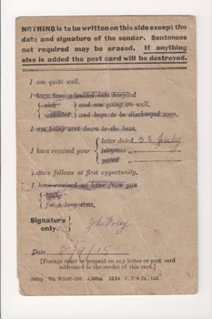 Field Service Postcard from James Leonard Foley, 1915