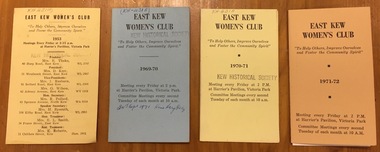 East Kew Women's Club Yearly Meeting Schedules, 1953, 1969-70, 1970-71, 1971-72
