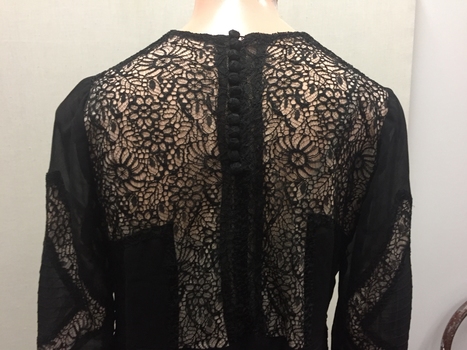 Black Crepe de Chine and Lace Day Dress