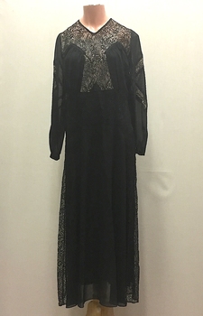 Black Crepe de Chine and Lace Day Dress