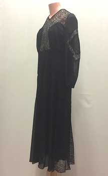 Black Crepe de Chine and Lace Day Dress