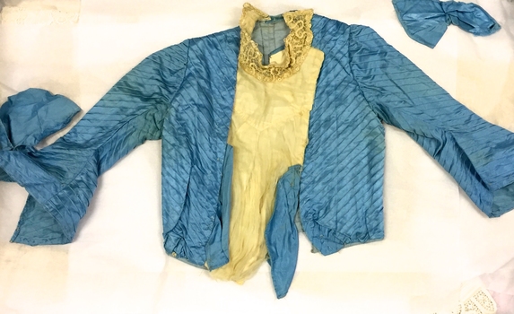 Blue Silk & Cream Lace Bodice
