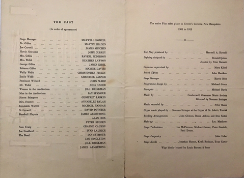 'Our Town' by Thornton Wilder / Camberwell Grammar School Dramatic Society, 1957