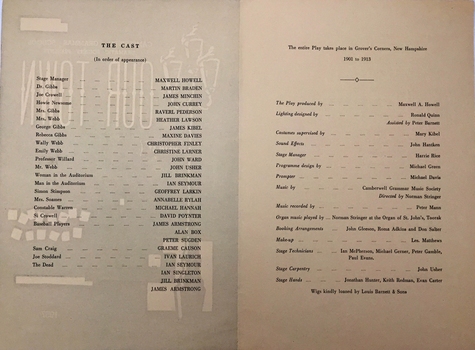 'Our Town' by Thornton Wilder / Camberwell Grammar School Dramatic Society, 1957