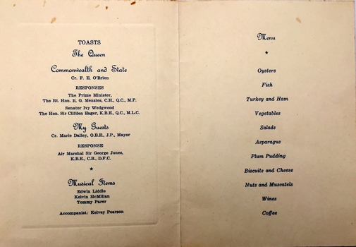 City of Kew, Civic Dinner, 1954