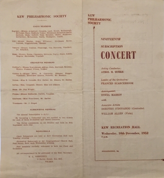 Nineteenth Subscription Concert / Kew Philharmonic Society