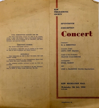 Seventeenth Subscription Concert / Kew Philharmonic Society