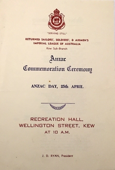 Anzac Day Commemoration Ceremony / RSSAILA Kew Sub-Branch
