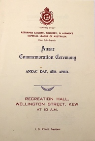 Anzac Day Commemoration Ceremony / RSSAILA Kew Sub-Branch