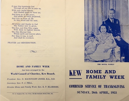 Combined Service of Thanksgiving, Kew Home and Family Week, 1953