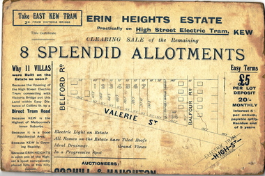 Plan - Subdivision Plan, Erin Heights Estate, East kew, 1917