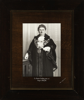 Cr. Marie Dalley O.B.E., J.P., Mayor [of Kew] 1954-5