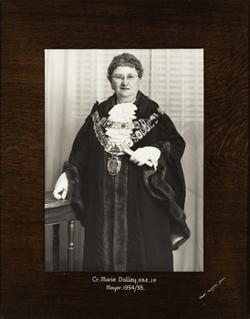 Cr. Marie Dalley O.B.E., J.P., Mayor [of Kew] 1954-5