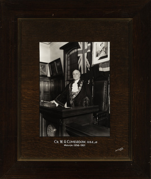 Cr. W.A. Comeadow O.B.E., J.P., Mayor [of Kew] 1956-1957