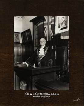 Cr. W.A. Comeadow O.B.E., J.P., Mayor [of Kew] 1956-1957
