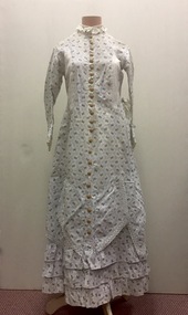 Printed White Cotton Day Dress, 1870s