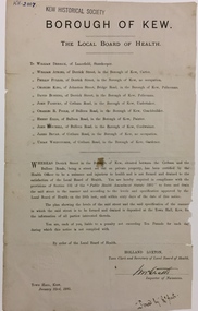 Notification to the Residents of Derrick Street by the Local Board of Health, 1885
