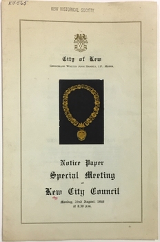 Notice Paper, Special Meeting, Kew City Council, 1949