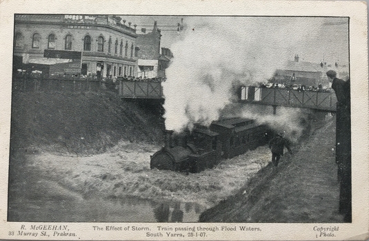 The Effect of Storm. Train Passing Through Flood Waters, South Yarra, 25-1-07