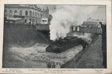 The Effect of Storm. Train Passing Through Flood Waters, South Yarra, 25-1-07