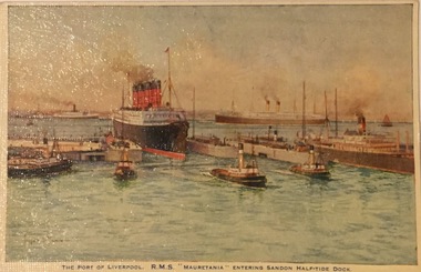 The Port of Liverpool : R.M.S. "Mauretania" Entering Sandon Half-tide Dock