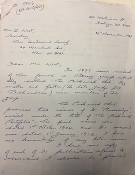 Letter of Donation, The Pickwick Club (Kew) Publications / from J. F. Richardson, 1967