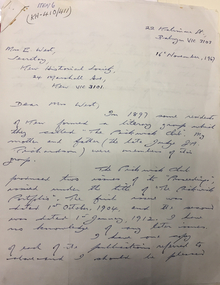 Letter of Donation, The Pickwick Club (Kew) Publications / from J. F. Richardson, 1967
