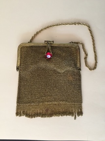 Gilded mesh evening bag with brass frame