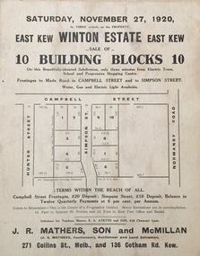 Winton Estate, East Kew : Sale of 10 Building Blocks