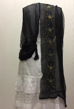 Black Chiffon Scarf with Multicoloured Silk Embroidery, 1920s