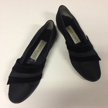 Pair of Women's Black Satin & Velvet Shoes by Enrico Coveri, 1985