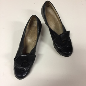 Pair of Black Leather & Velvet Shoes by Ruies of Launceston