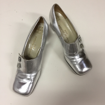 Pair of Silver Leather Shoes by Charles Jourdan, Paris