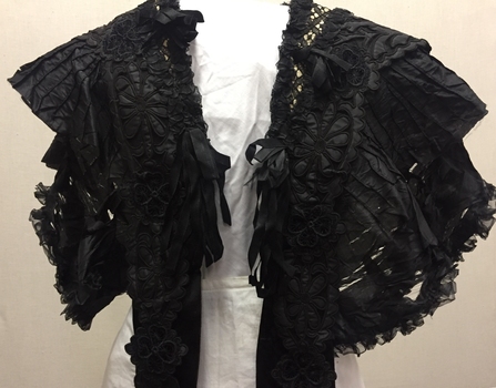 Elaborate Black Silk Taffeta and Guipure Lace Pelerine, 1895-1901