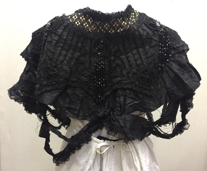Elaborate Black Silk Taffeta and Guipure Lace Pelerine, 1895-1901