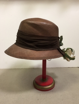 Wide-Brimmed High Crown Brown Straw Hat