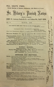 St Hilary's Parish Notes, No.70., March 1919