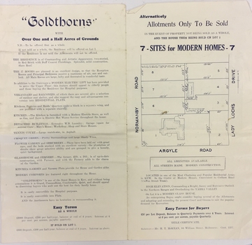 Executor's Auction, Sunday 24th October 1931, "Goldthorns", Normanby Road, Corner of Argyle Road, Kew