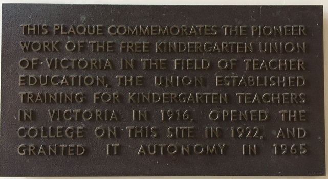 Commemoration of the Free Kindergarten Union of Victoria, circa 1965