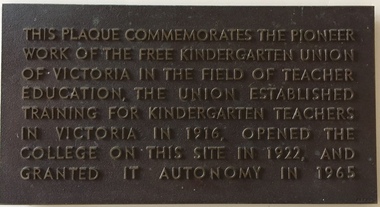 Commemoration of the Free Kindergarten Union of Victoria, circa 1965