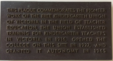 Commemoration of the Free Kindergarten Union of Victoria, circa 1965