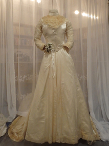 Two Piece White Satin & Lace Wedding Dress by Mrs Pamely (Richmond), c.1900