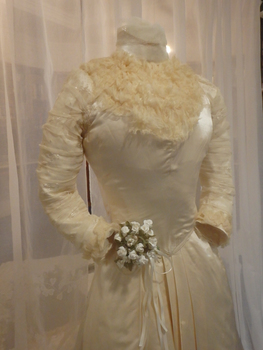 Two Piece White Satin & Lace Wedding Dress by Mrs Pamely (Richmond), c.1900